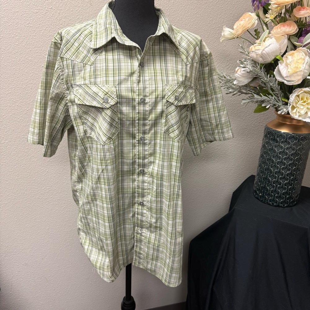 Marmot Green Plaid Short Sleeve Button Shirt Outdoor Hiking Casual L